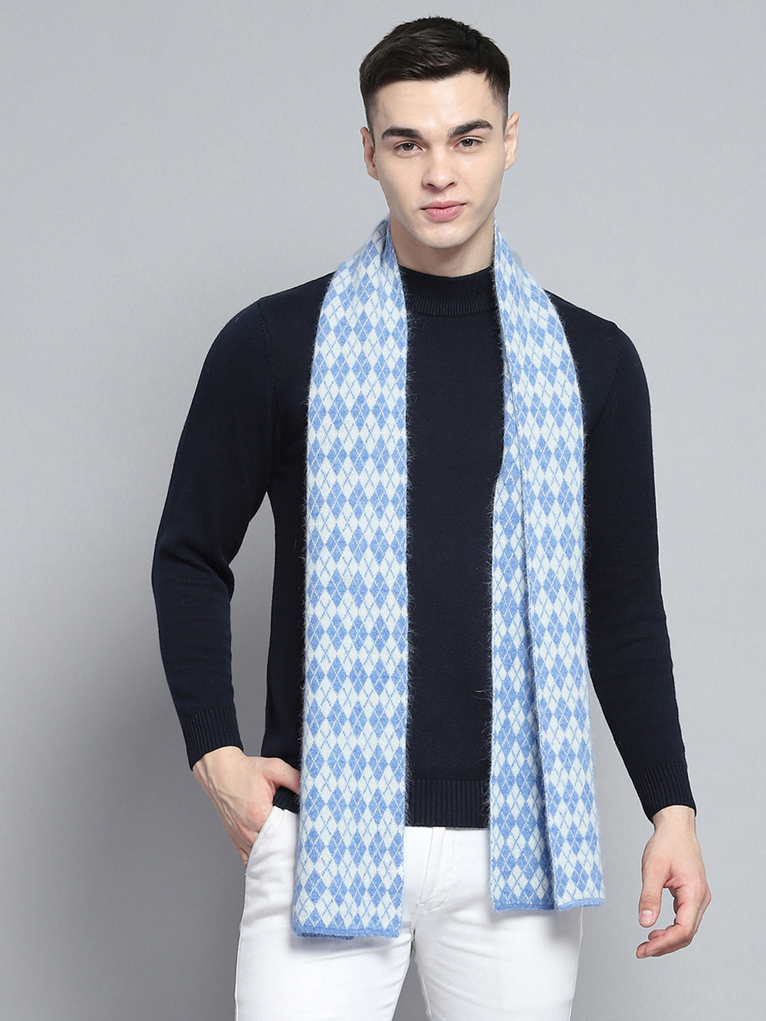 Men Sky Blue Self Design Muffler