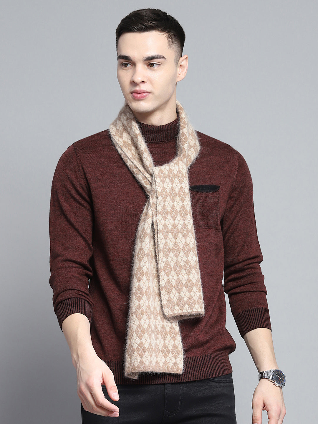 Men Brown Self Design Muffler