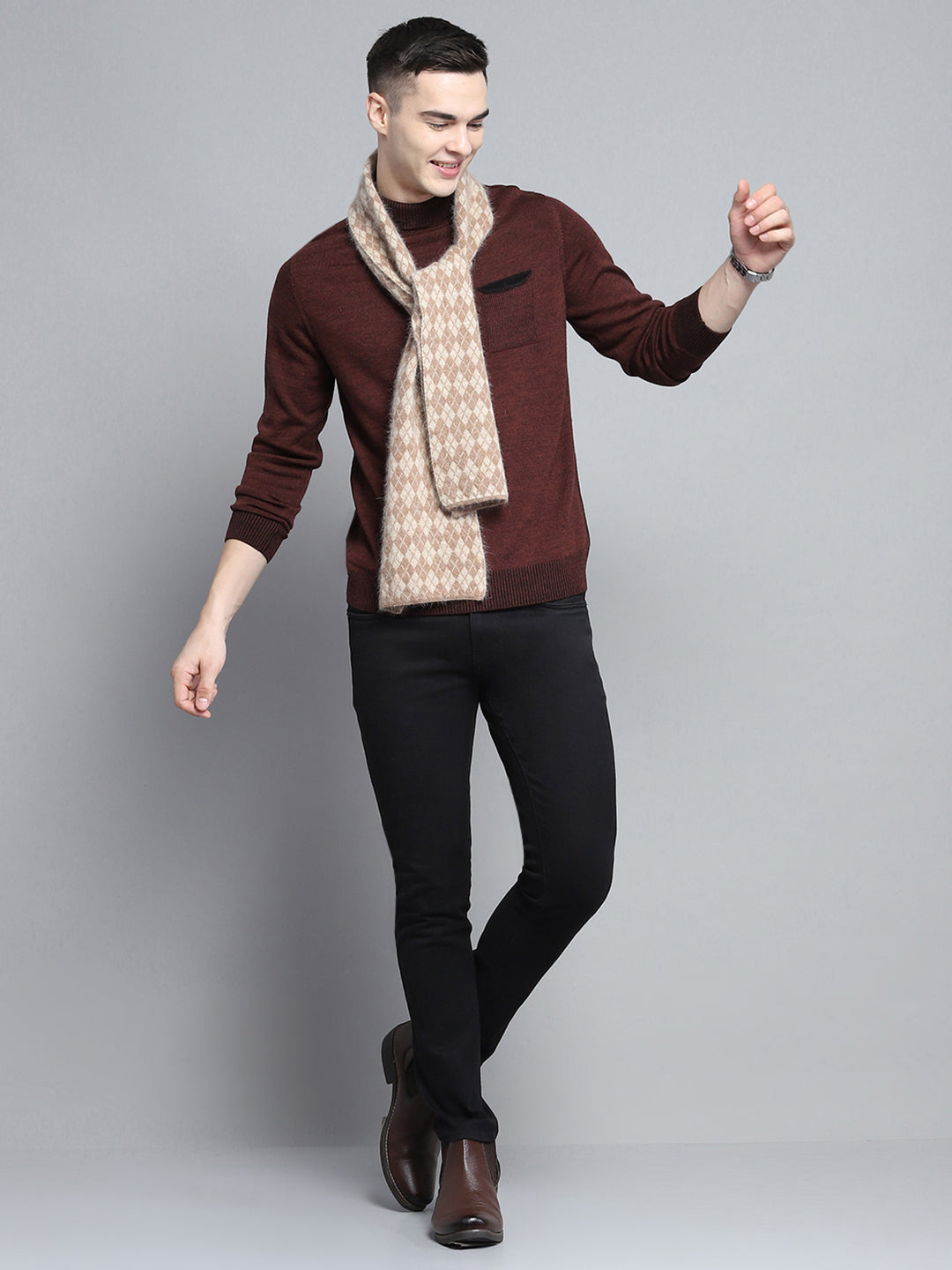 Men Brown Self Design Muffler