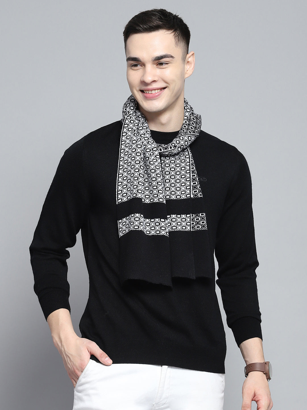 Men Black Self Design Muffler