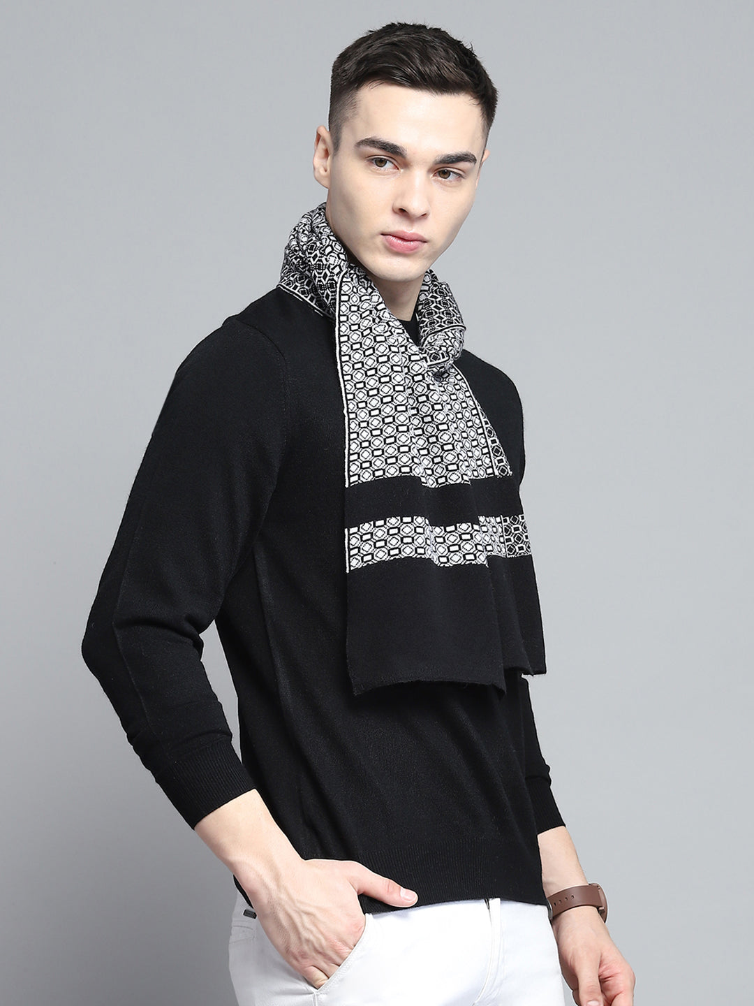 Men Black Self Design Muffler