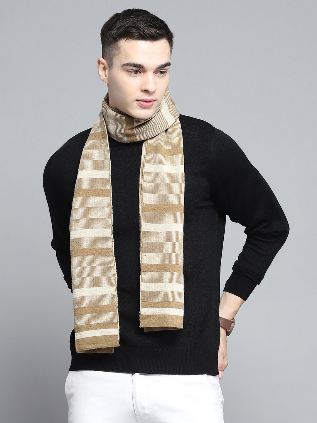 Men Beige Self Design Muffler