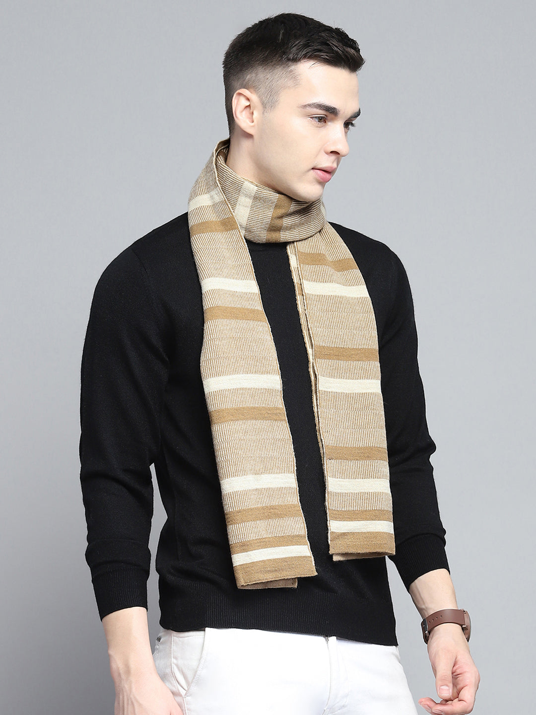 Men Beige Self Design Muffler