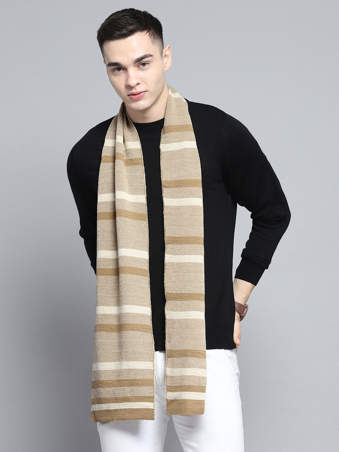 Men Beige Self Design Muffler