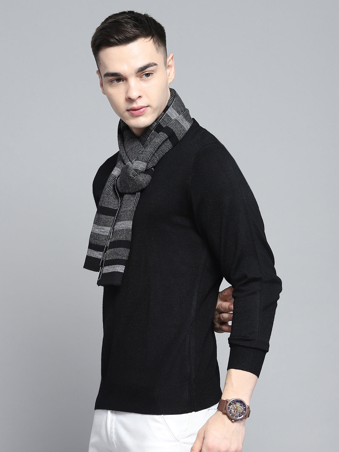 Men Black Self Design Muffler