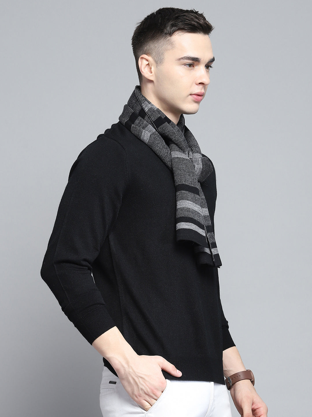 Men Black Self Design Muffler