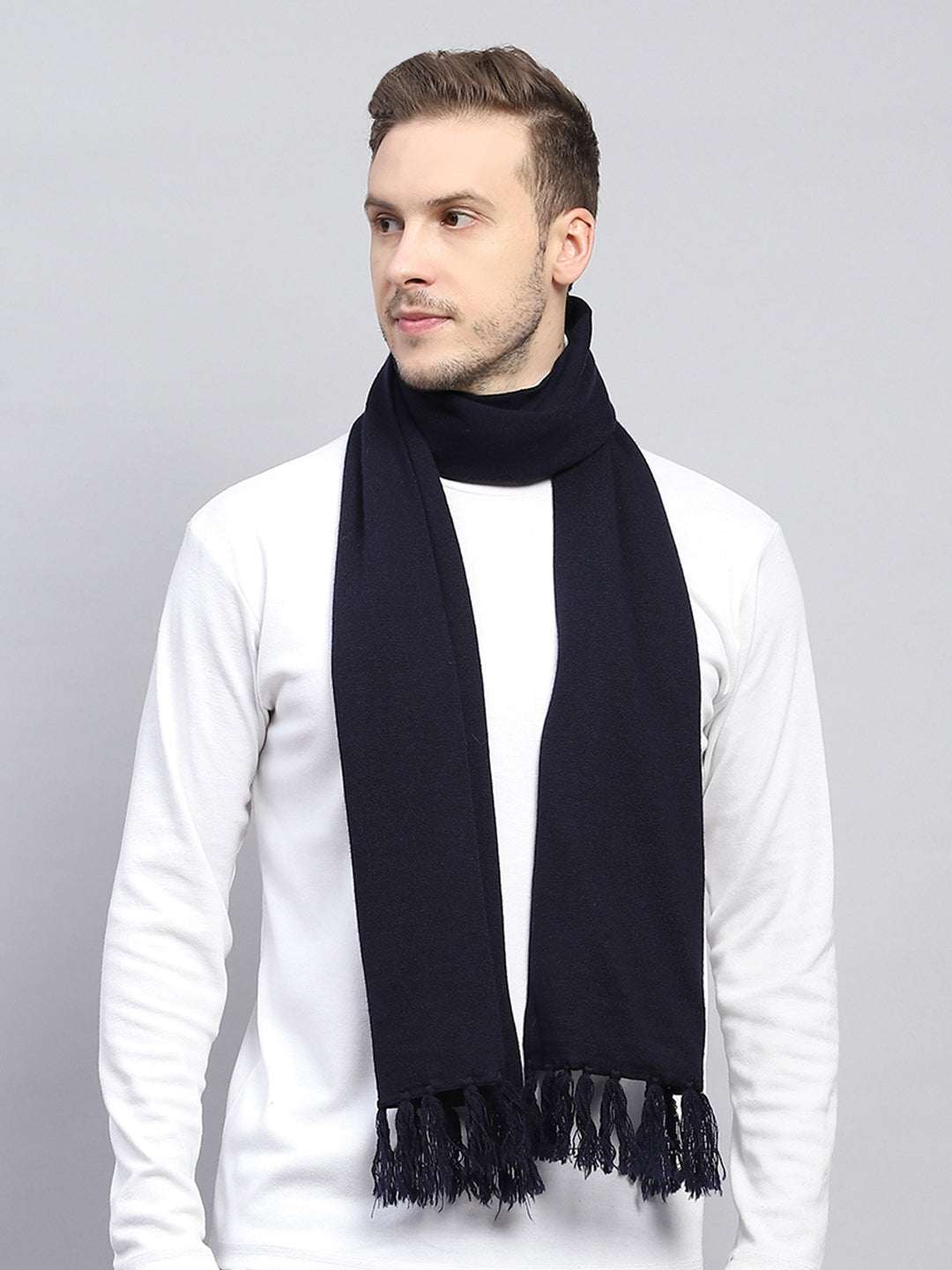 Men Navy Blue Solid Muffler