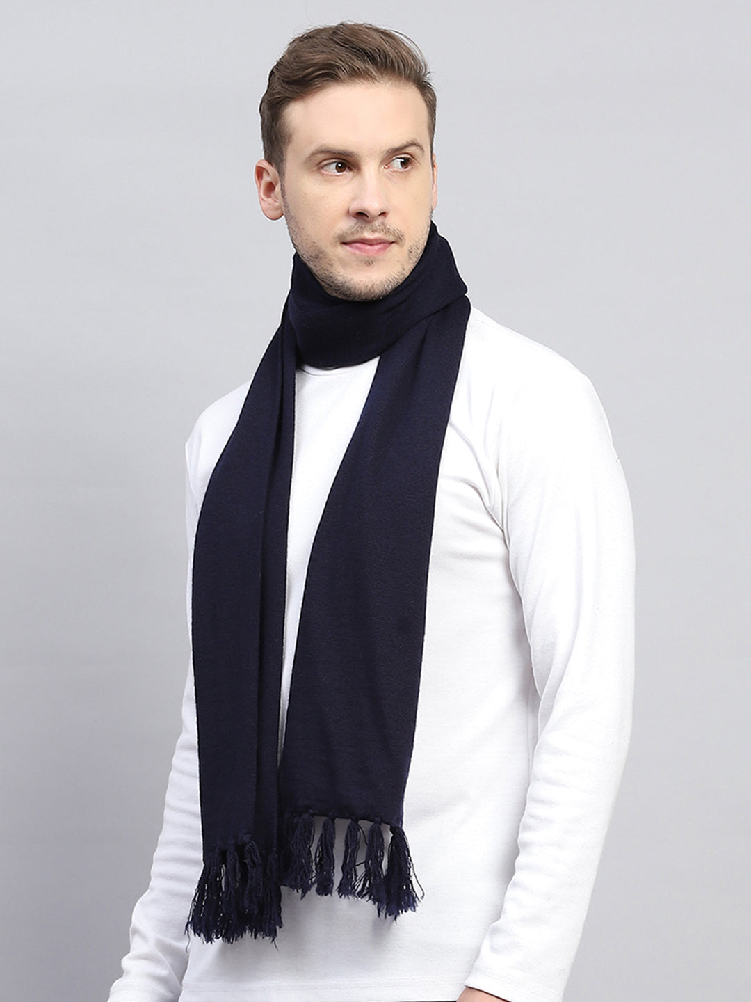 Men Navy Blue Solid Muffler