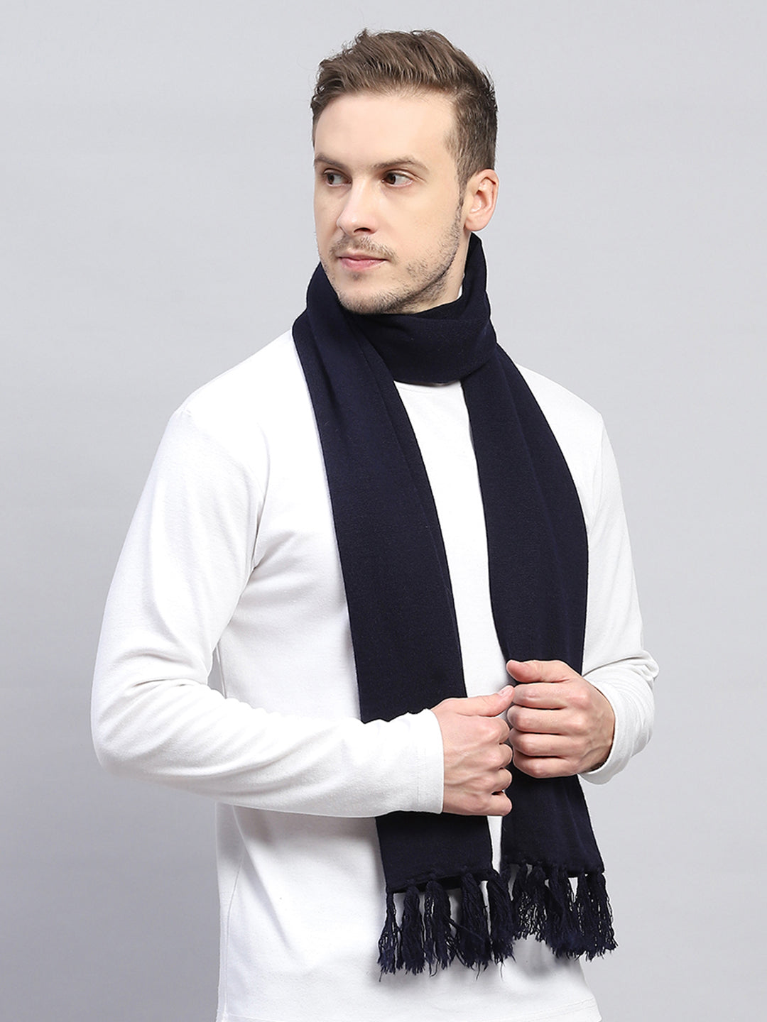 Men Navy Blue Solid Muffler