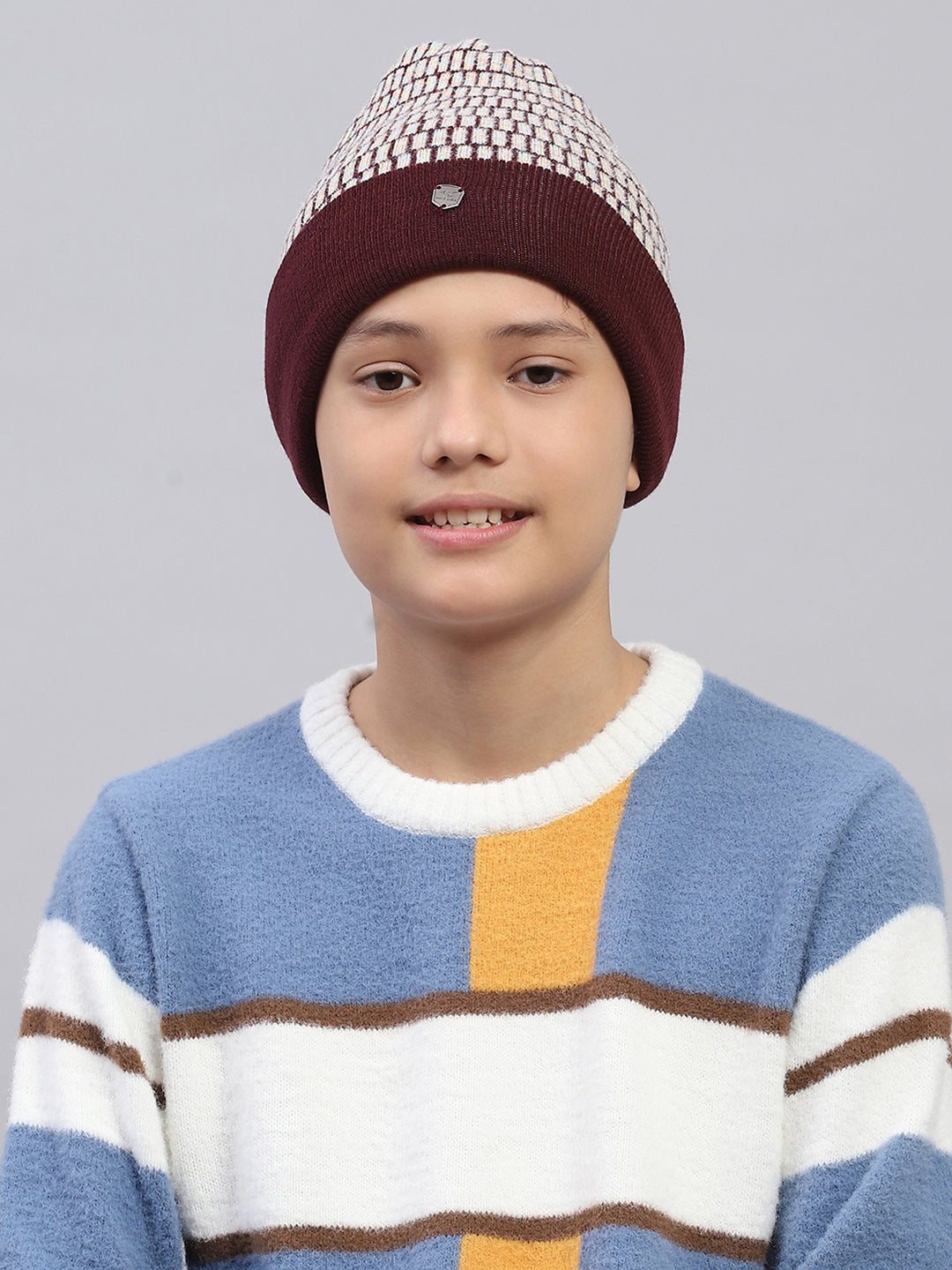 Kids Maroon Self Design Cap