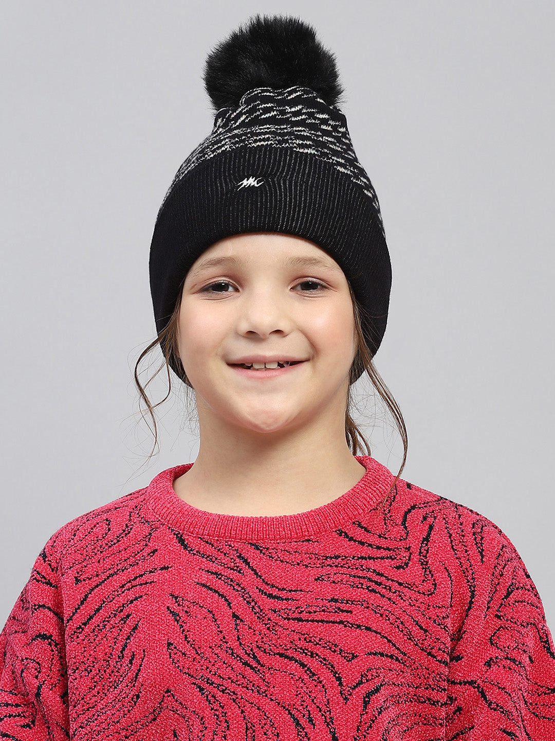 Kids Black Self Design Cap