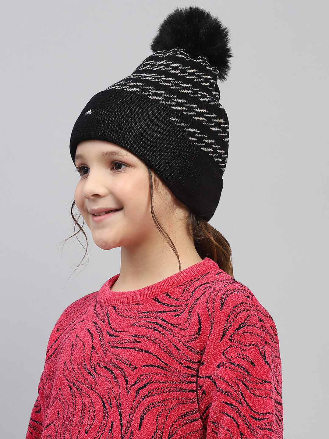 Kids Black Self Design Cap