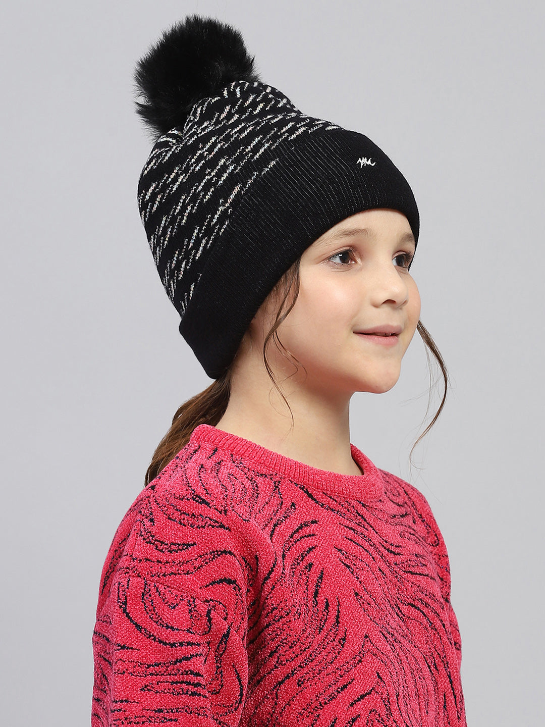 Kids Black Self Design Cap