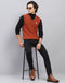 Men Rust Self Design V Neck Sleeveless Sweater