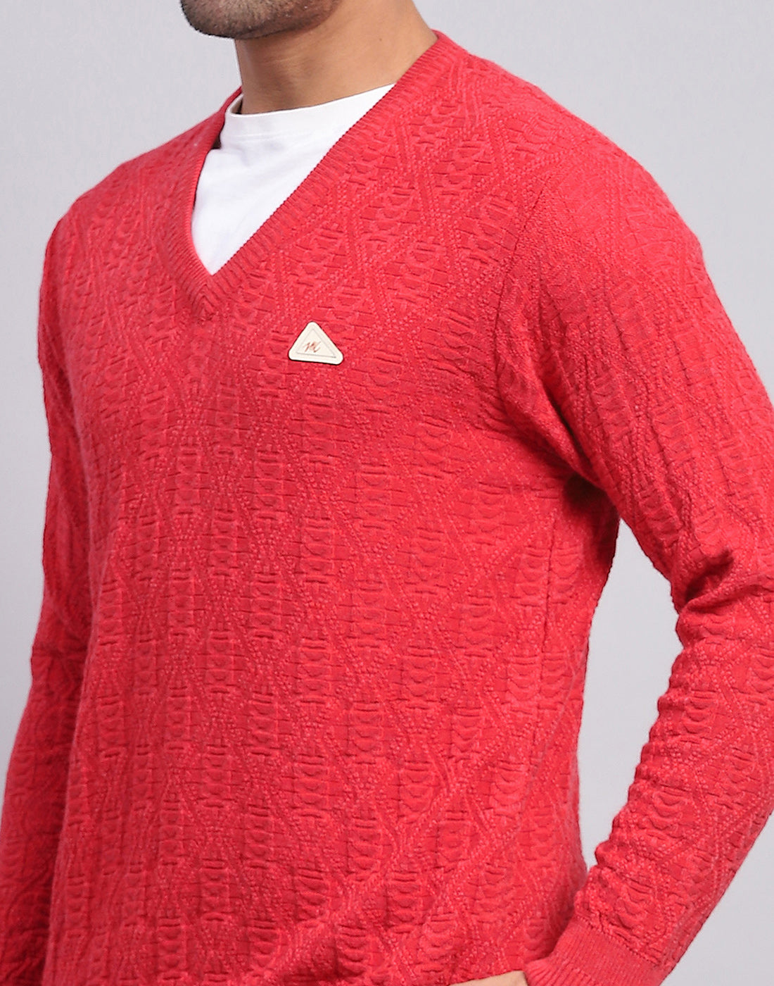 Men Pink Self Design V Neck Full Sleeve Pullover