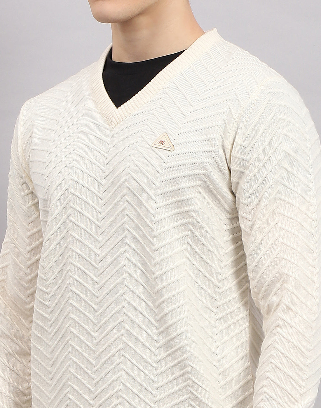 Men Pink Self Design V Neck Full Sleeve Pullover