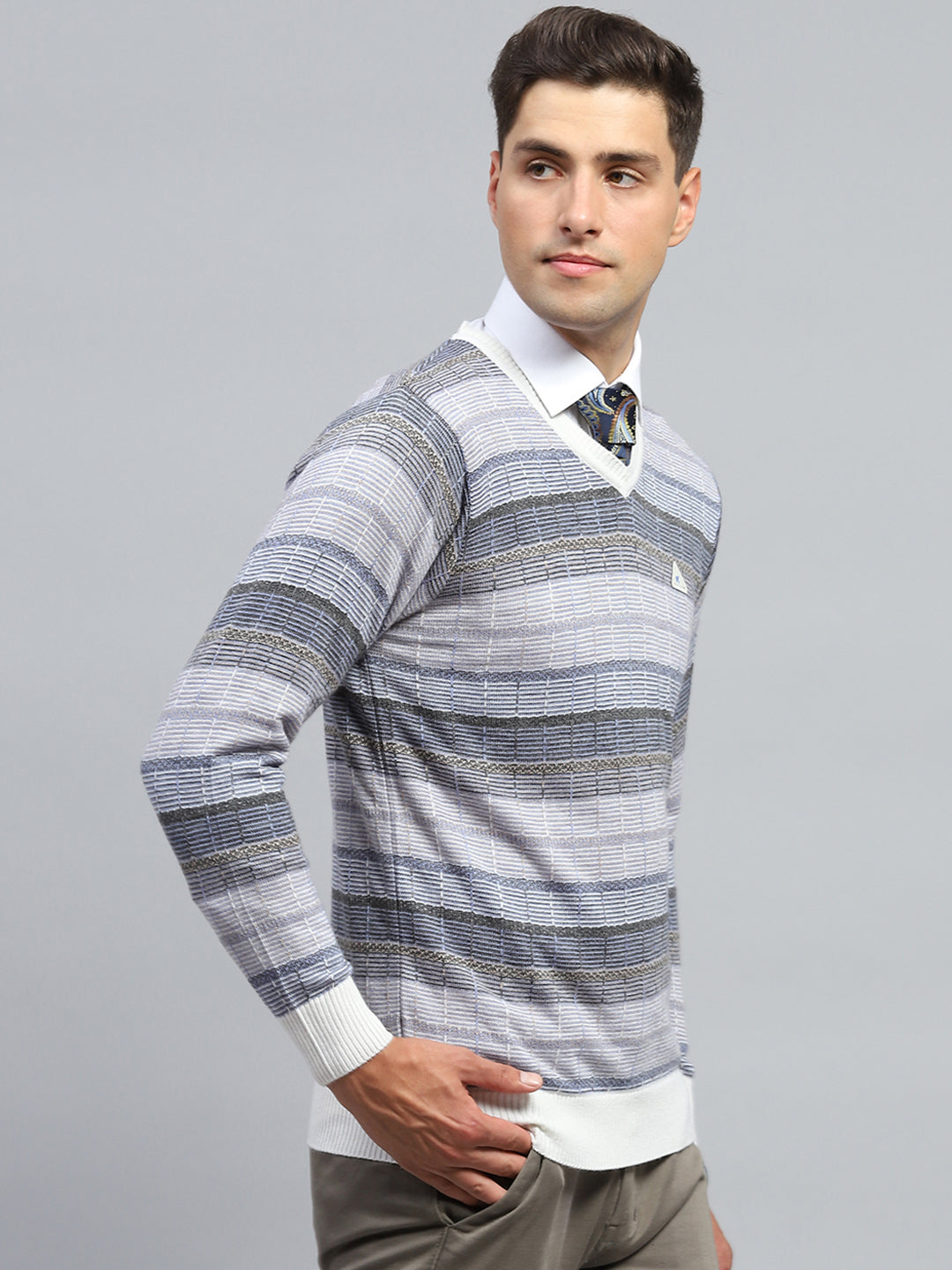 Men Multicolor Check V Neck Full Sleeve Pullover