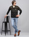 Men Black Self Design V Neck Full Sleeve Pullover