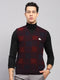 Men Maroon Self Design V Neck Sleeveless Sweater