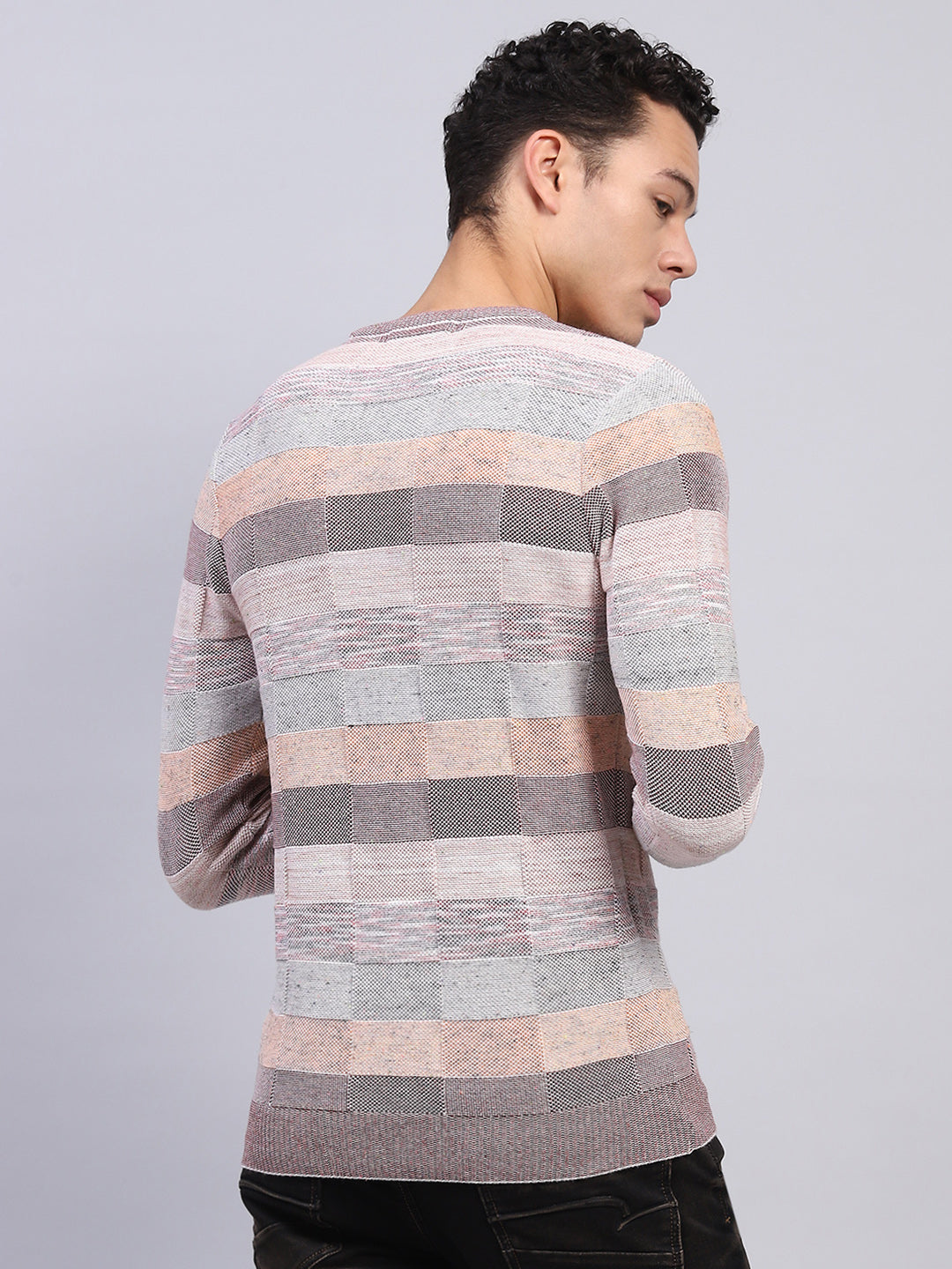 Men Multicolor Stripe Round Neck Full Sleeve Pullover