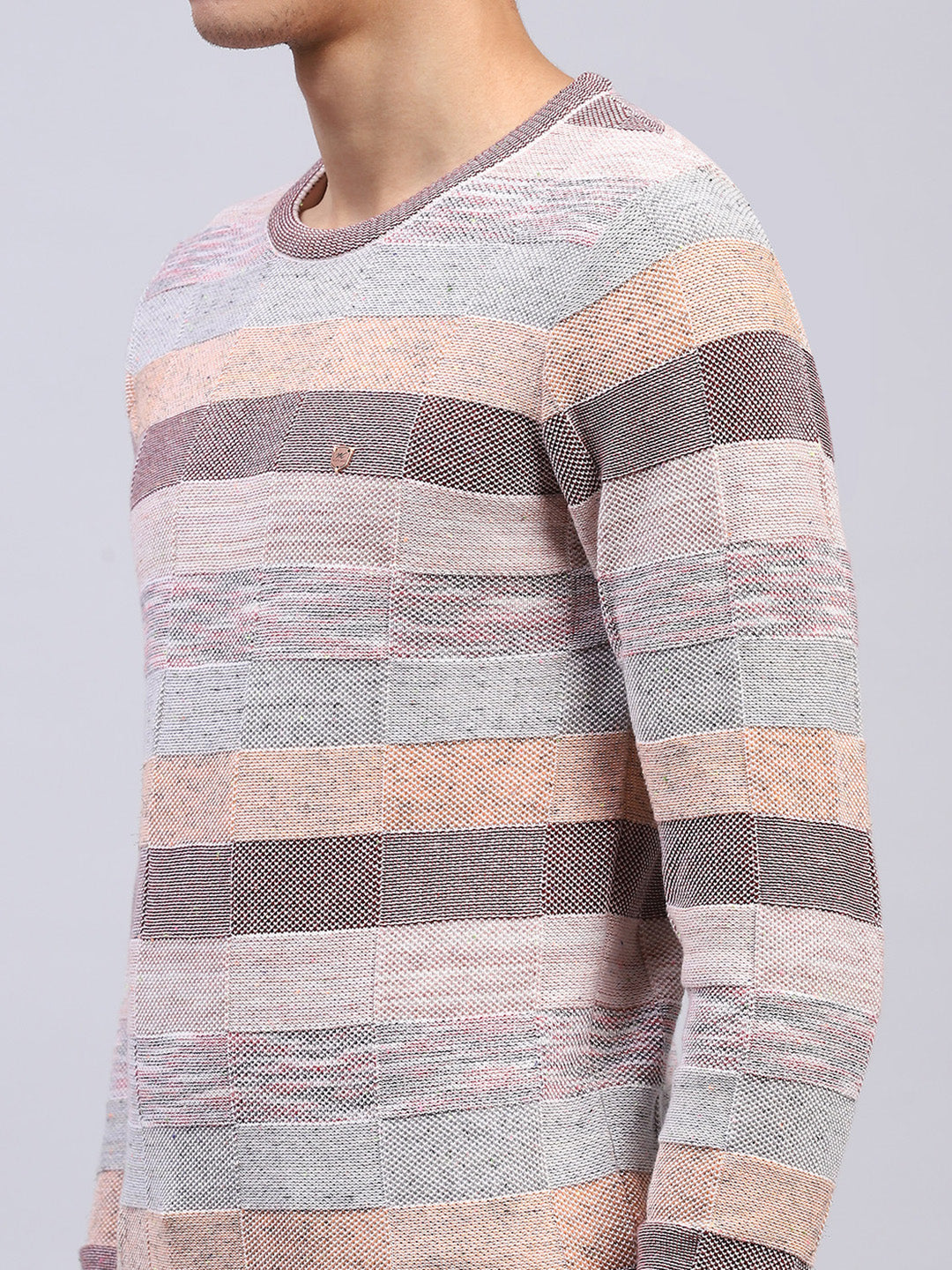 Men Multicolor Stripe Round Neck Full Sleeve Pullover