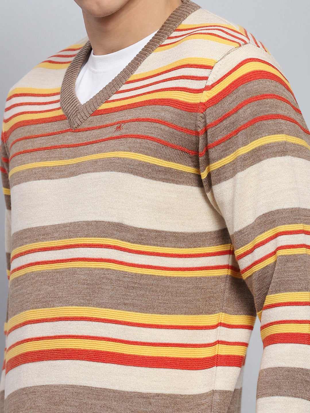 Men Multicolor Stripe V Neck Full Sleeve Pullover