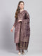 Women Purple Embroidered Round Neck Full Sleeve Kurti Set with Stole