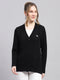 Women Black Self Design V Neck Full Sleeve Cardigan