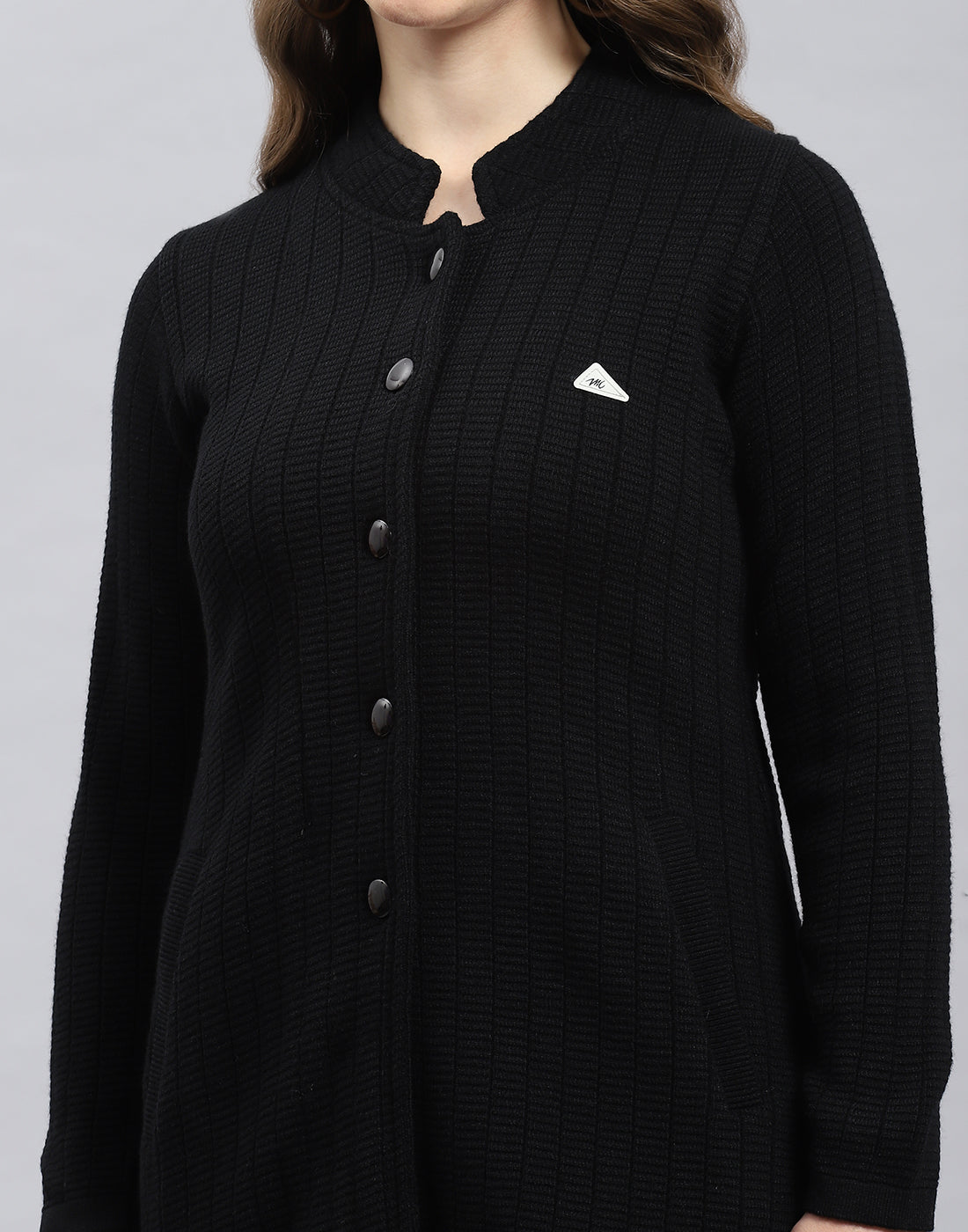 Women Black Self Design Round Neck Full Sleeve Knitted coat