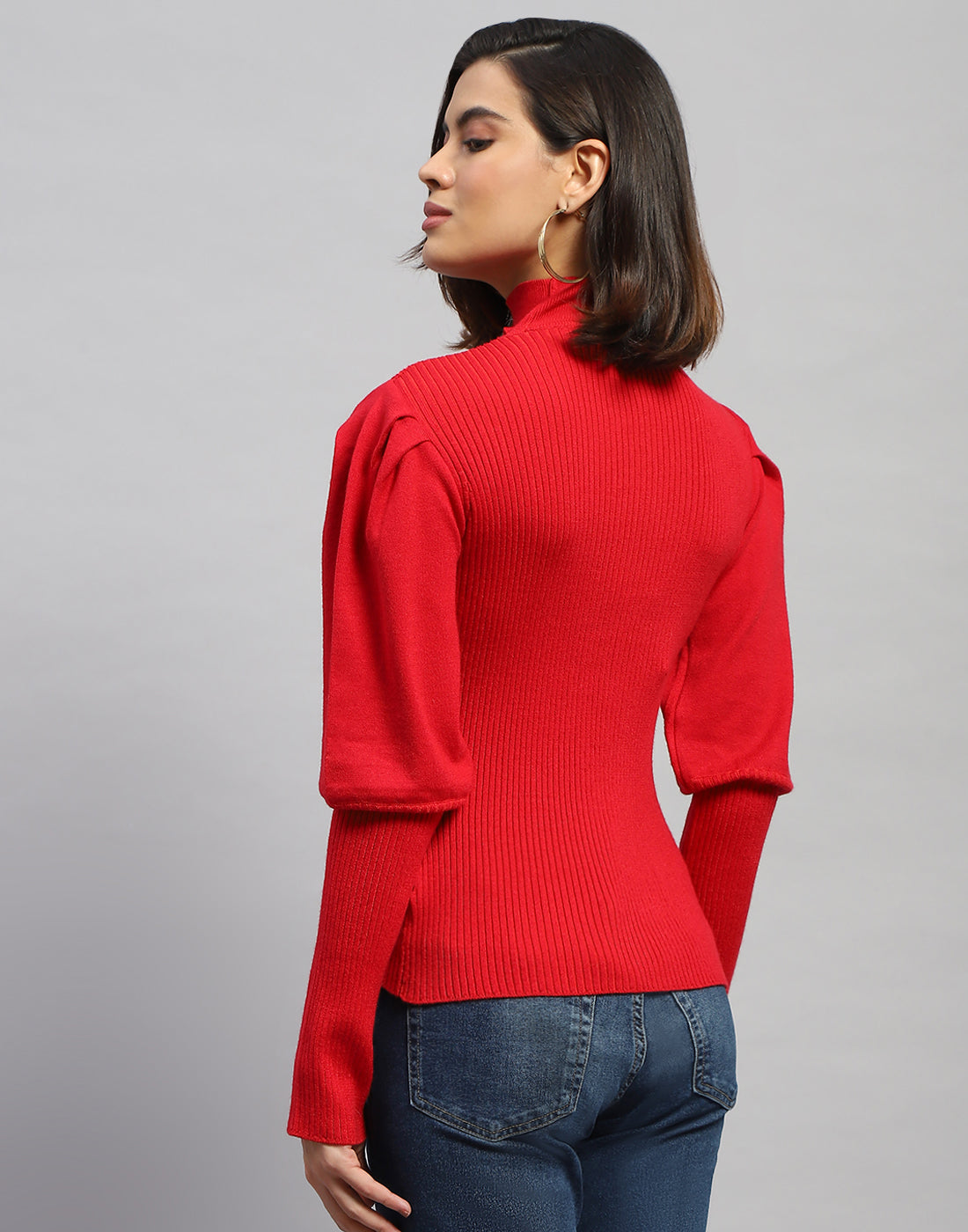 Women Red Self Design Round Neck Full Sleeve Sceavy