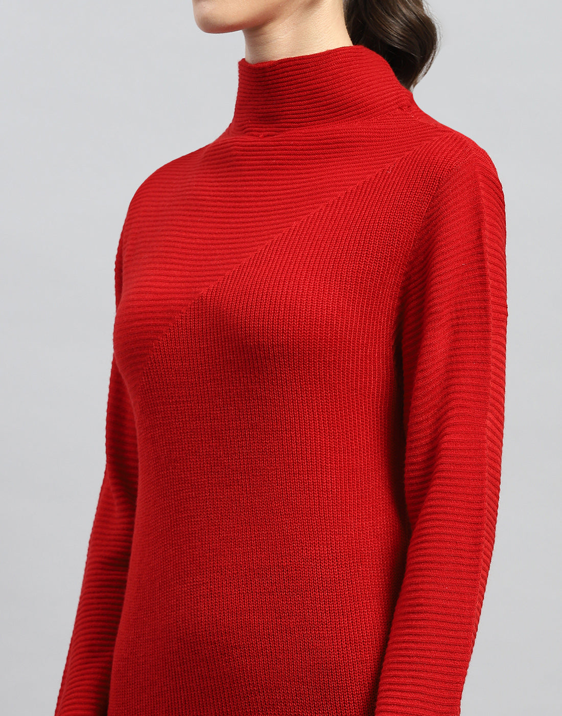 Women Red Self Design Turtle Neck Full Sleeve Dress