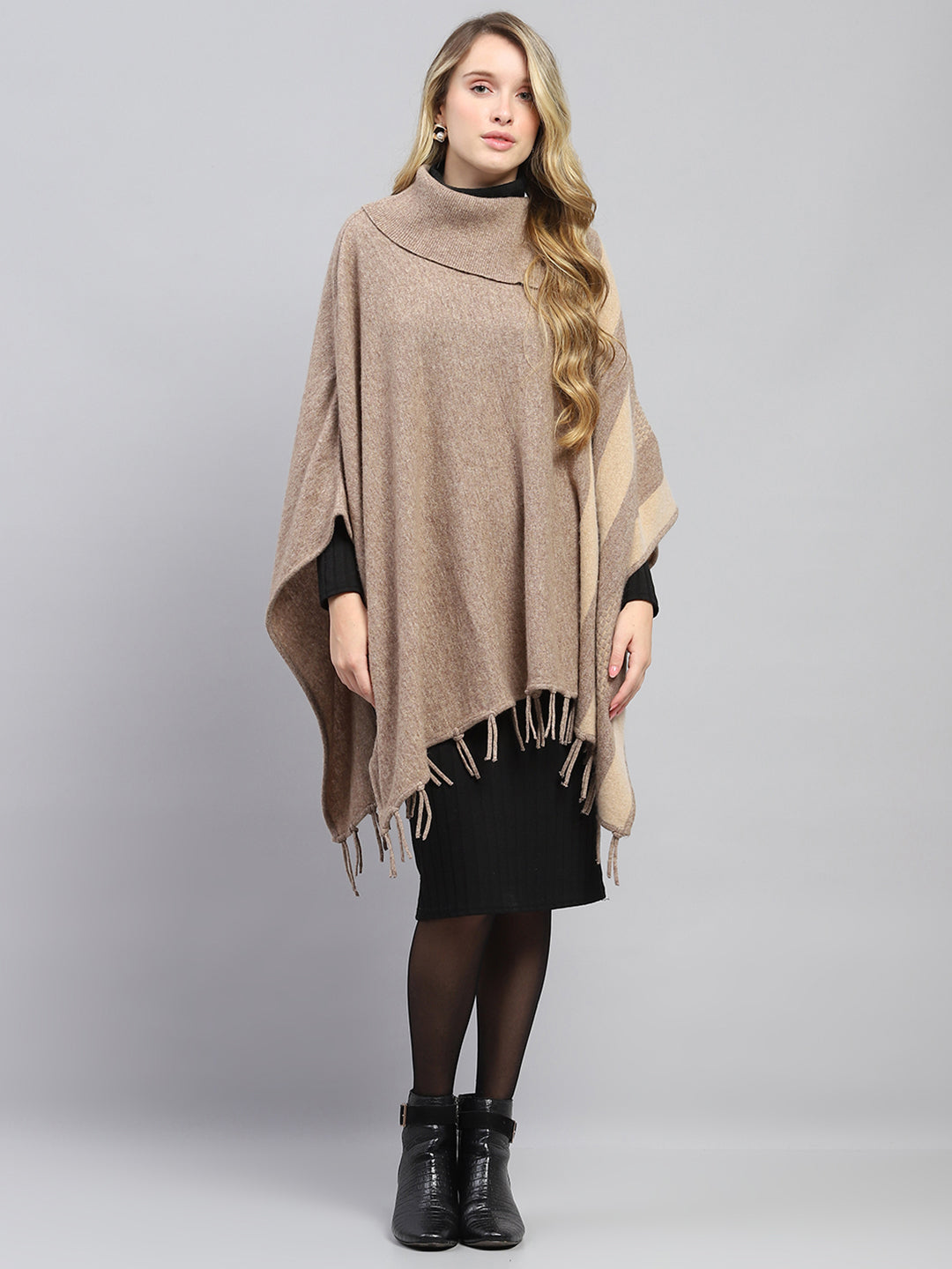 Women Khaki Solid Poncho