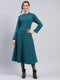 Women Green Self Design Round Neck Full Sleeve Dress