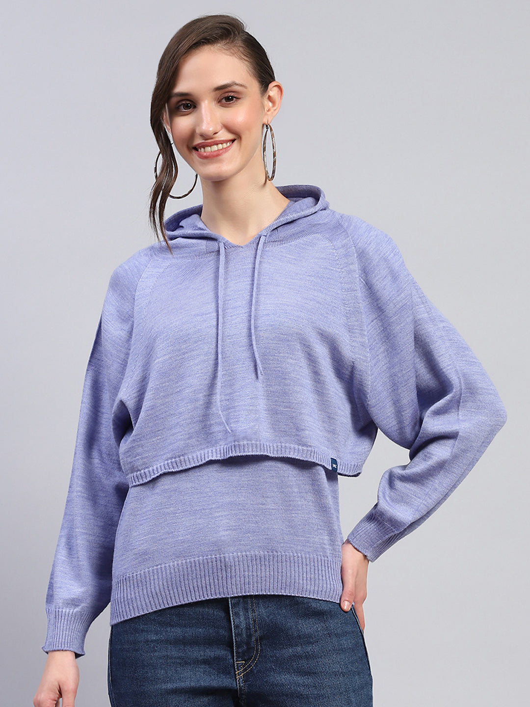 Women Blue Solid Hooded Full Sleeve Winter Tops