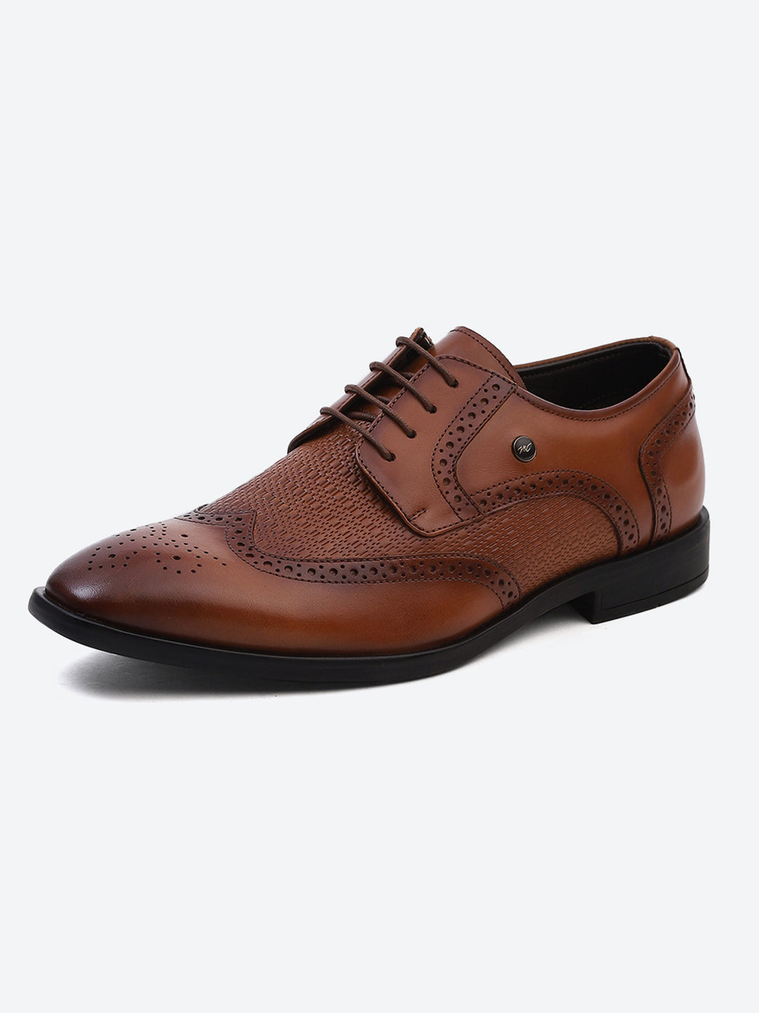 Men Tan Solid Lace Up Genuine Leather Formal Brogues