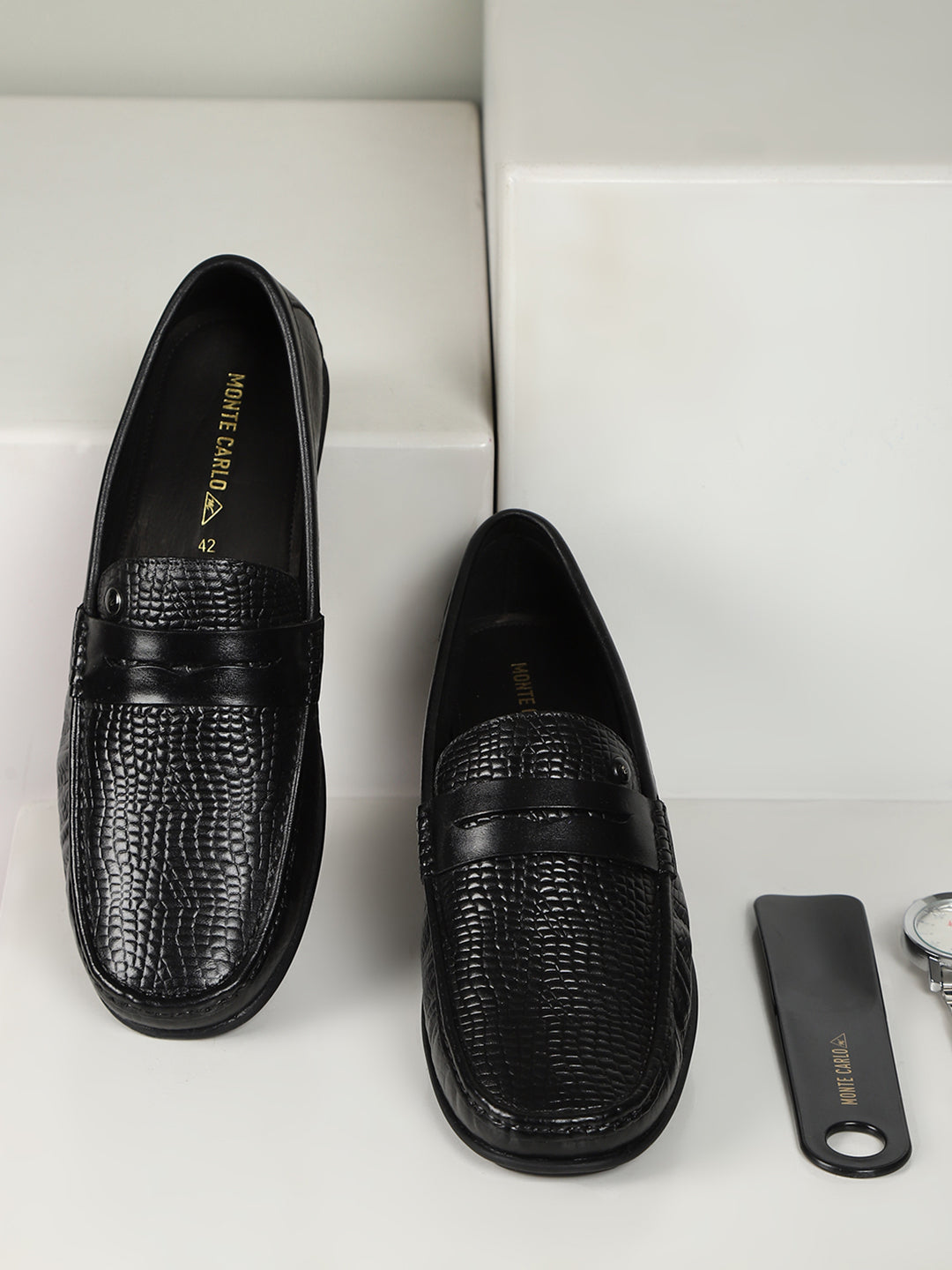 Men Black Slip-On Genuine Leather Loafer