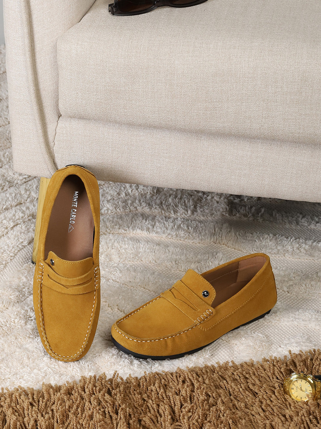 Men Yellow Slip-On Genuine Leather Loafer