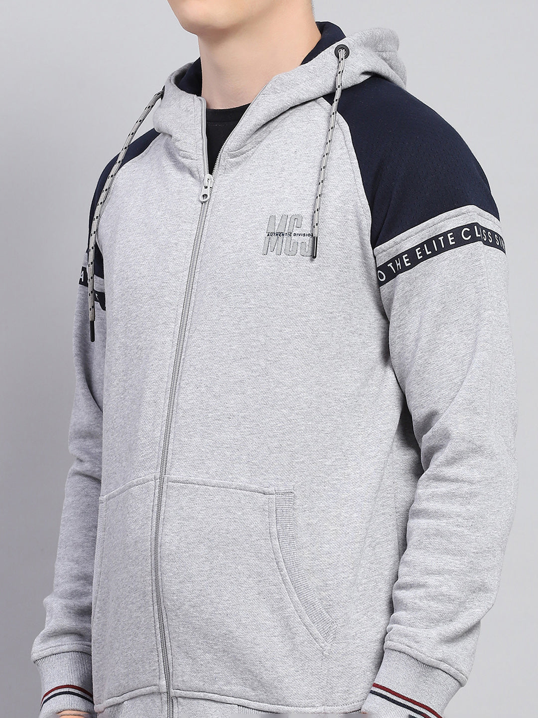 Men Grey Solid Hooded Full Sleeve Winter Tracksuit