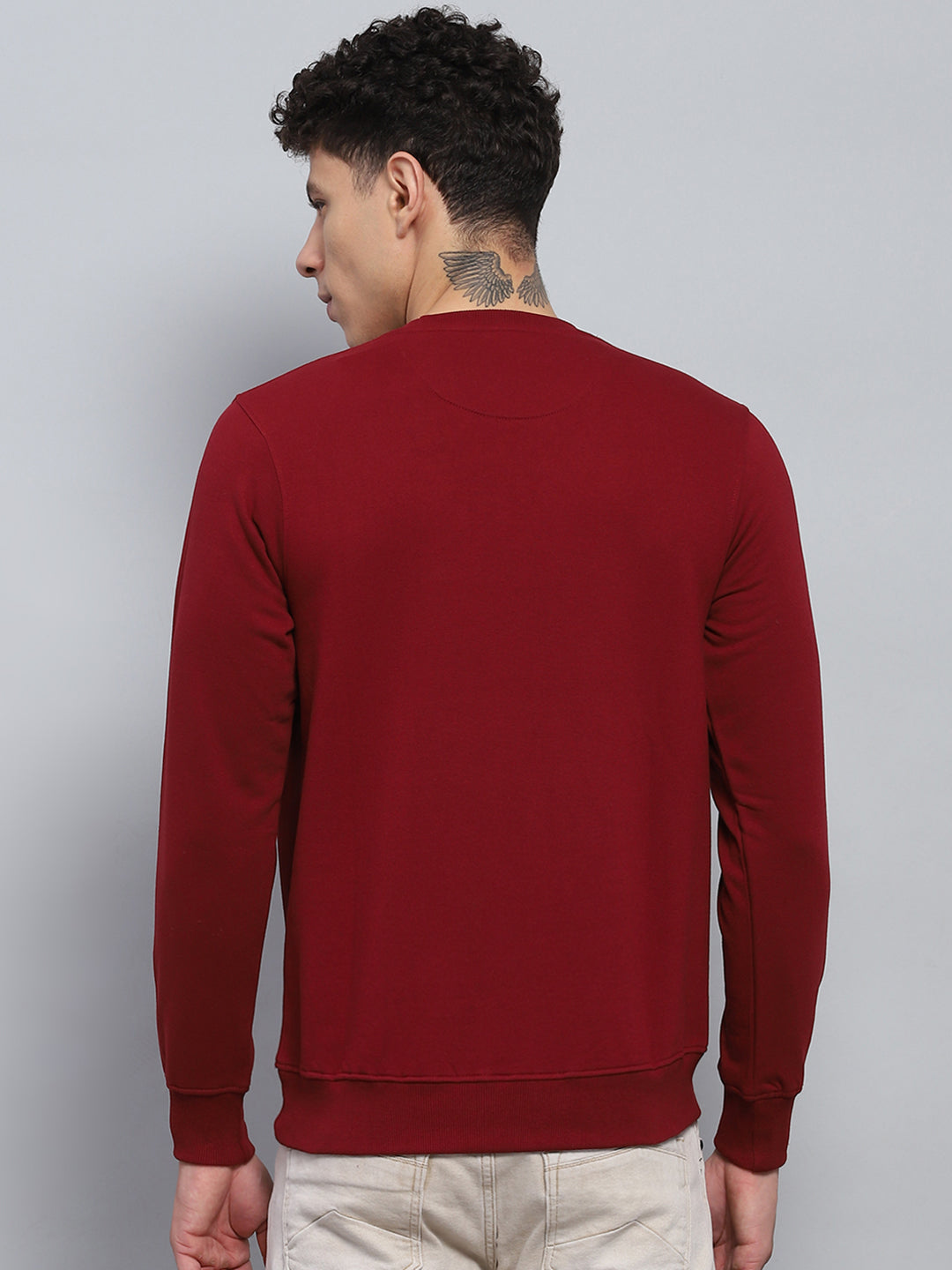 Men Maroon Printed Round Neck Full Sleeve Sweatshirt