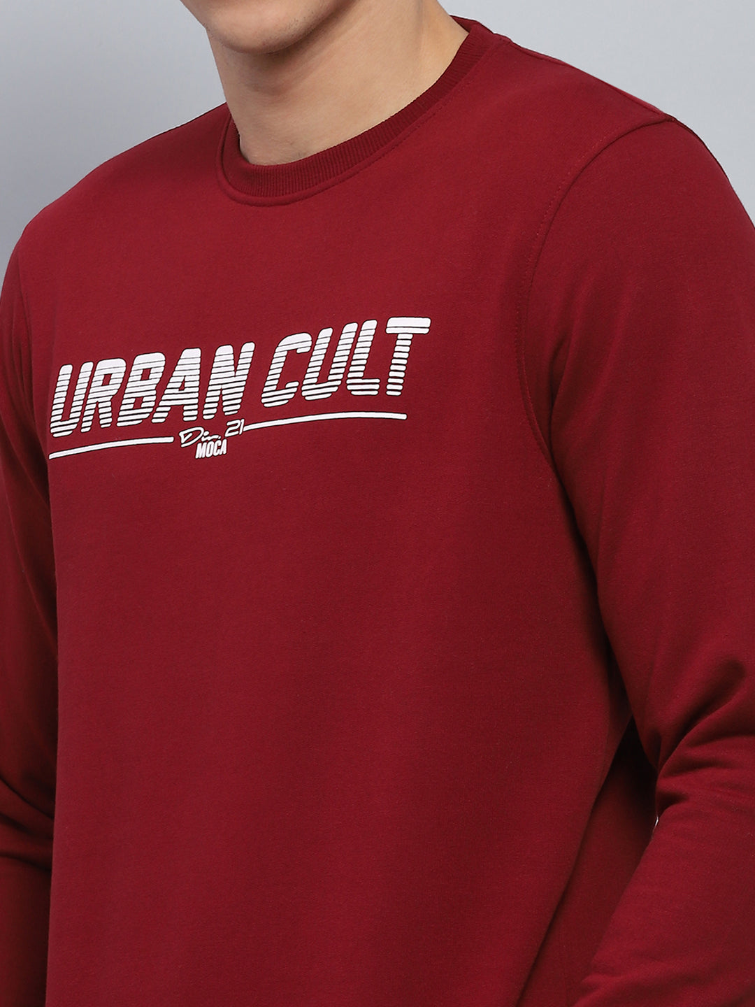 Men Maroon Printed Round Neck Full Sleeve Sweatshirt