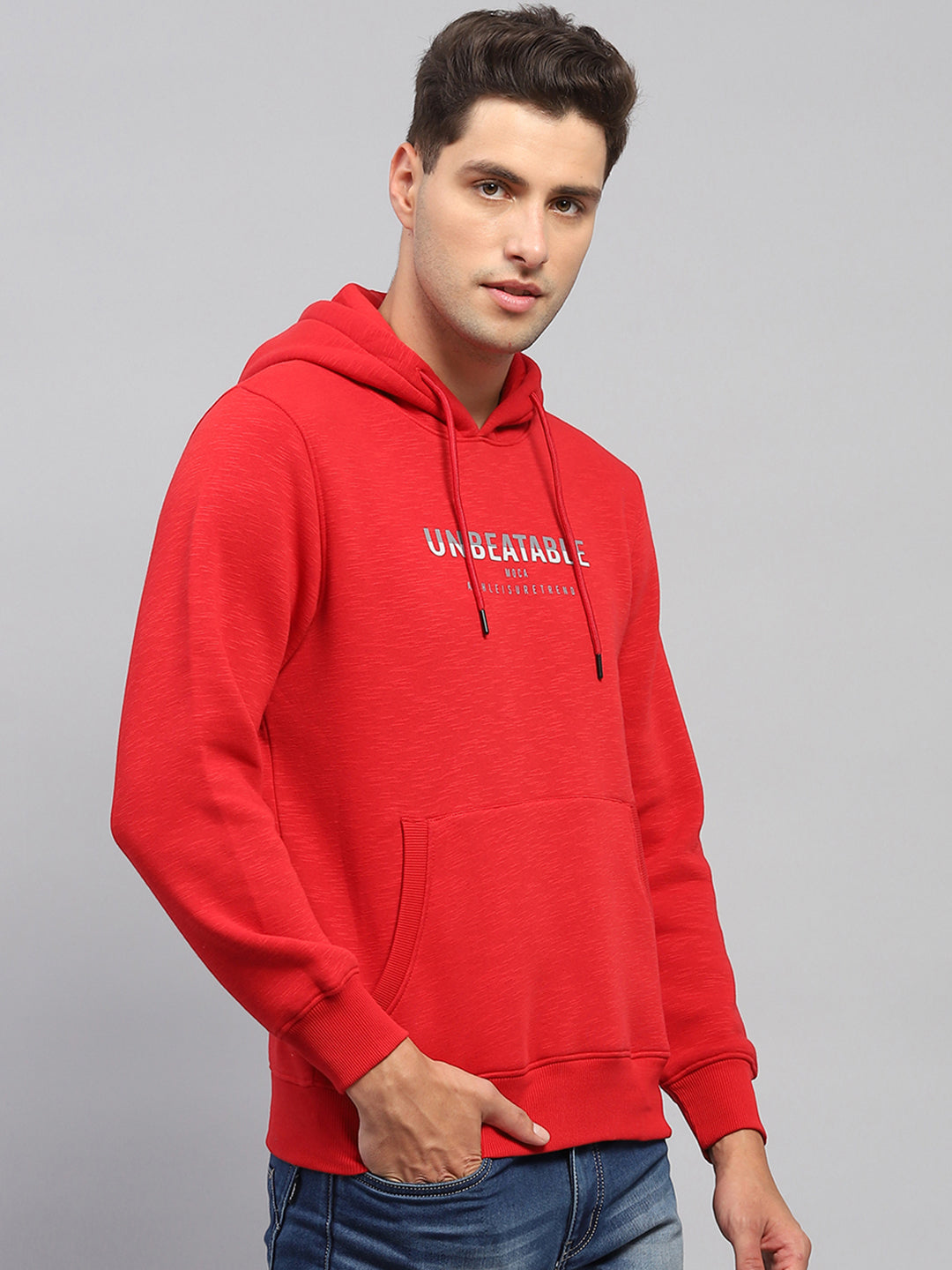 Men Red Printed Hooded Full Sleeve Sweatshirt