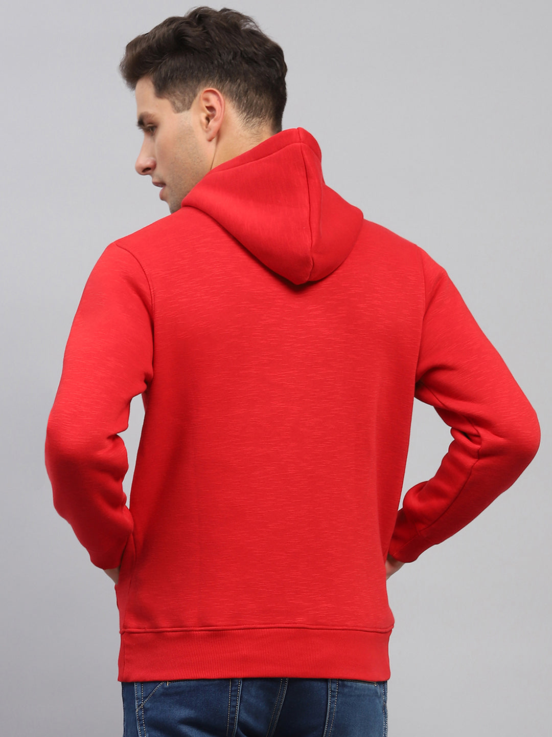 Men Red Printed Hooded Full Sleeve Sweatshirt