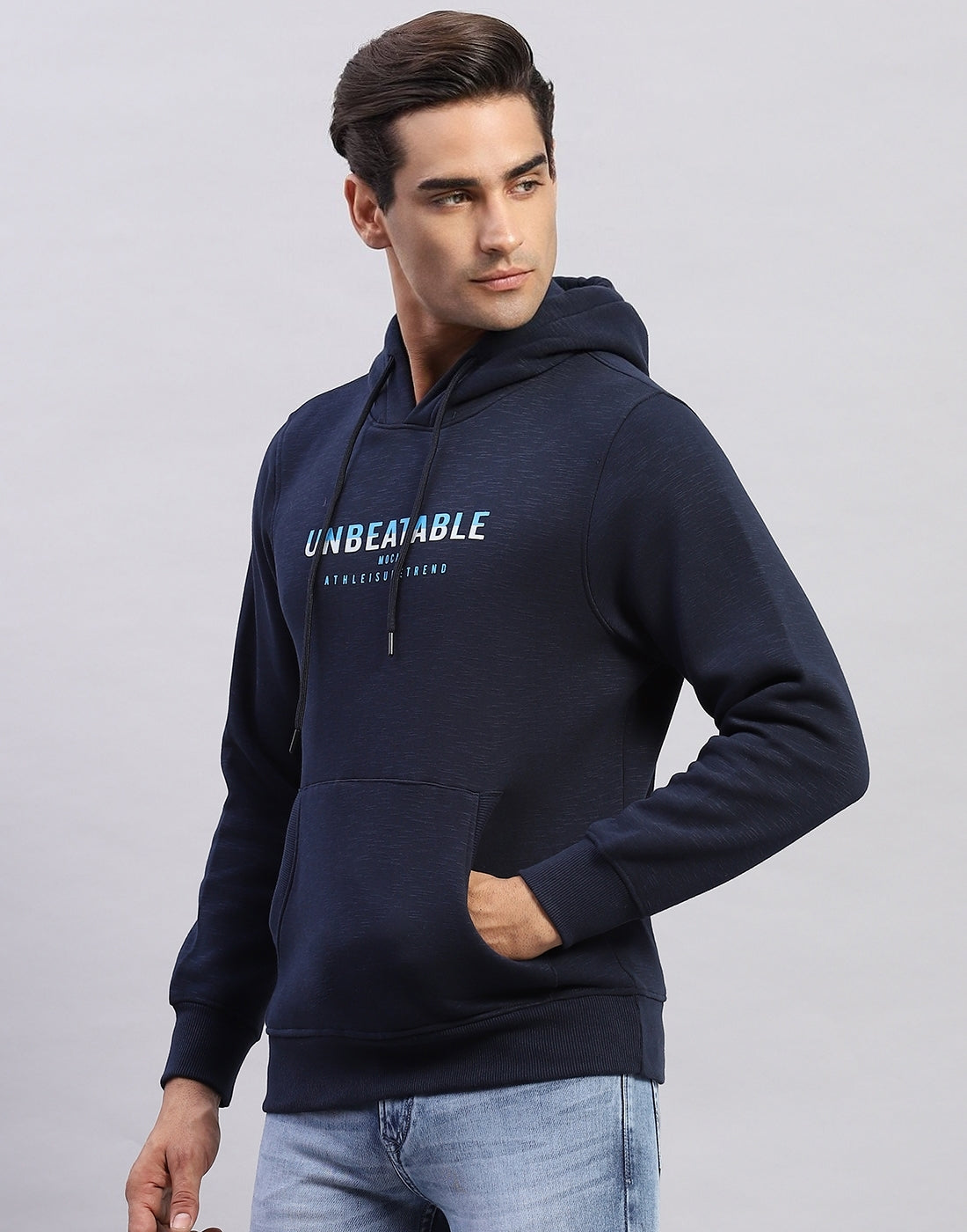 Men Navy Blue Solid Hooded Full Sleeve Sweatshirt