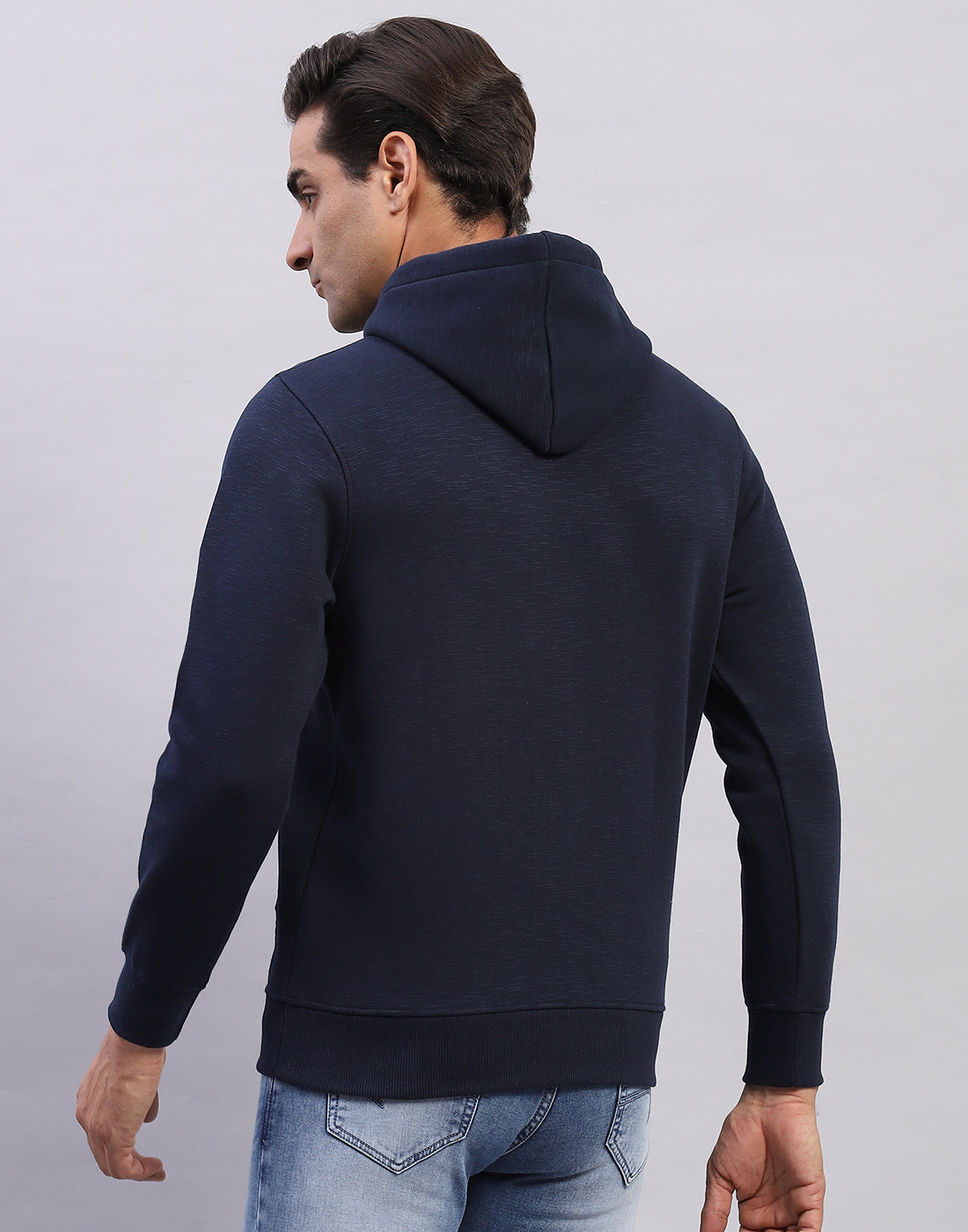 Men Navy Blue Solid Hooded Full Sleeve Sweatshirt