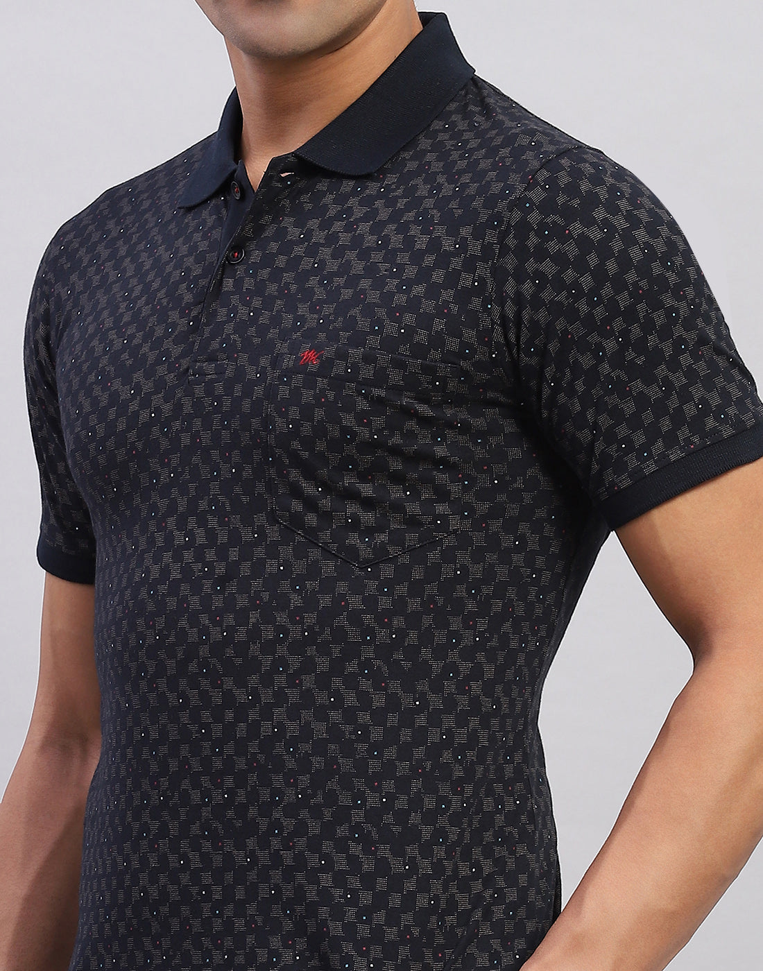 Men Navy Blue Printed Polo Collar Half Sleeve T-Shirt