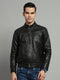 Men Black Solid Mock Neck Full Sleeve Jacket