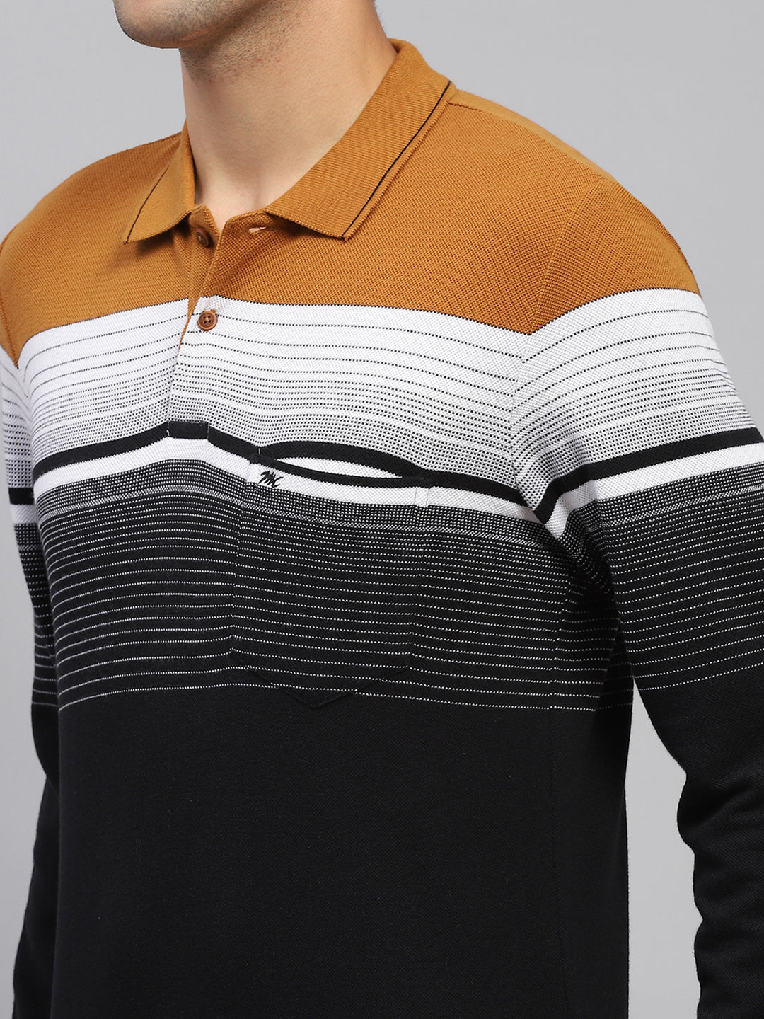 Men Multicolor Stripe Polo Collar Full Sleeve T-Shirt