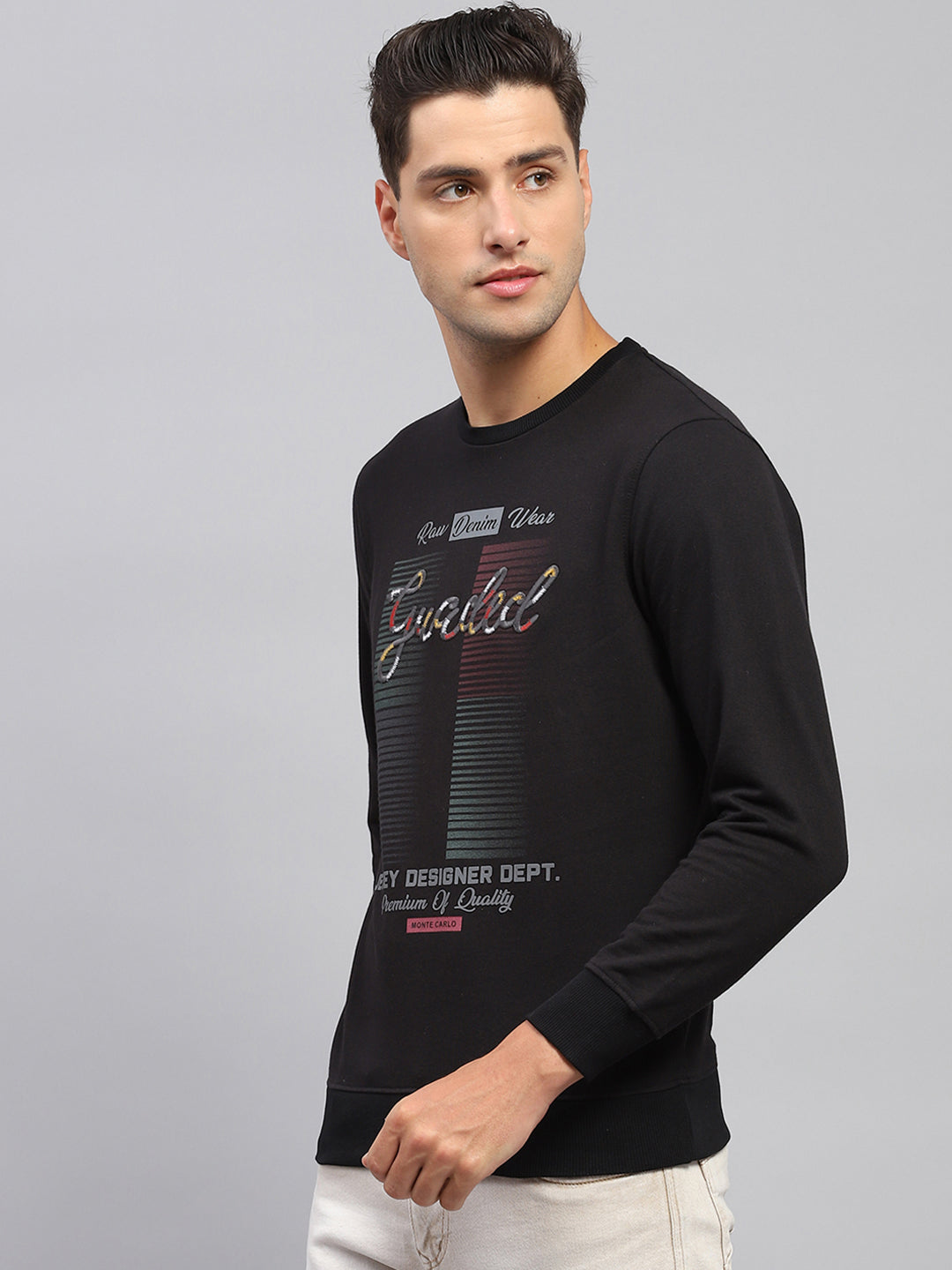 Men Black Printed Round Neck Full Sleeve Sweatshirt