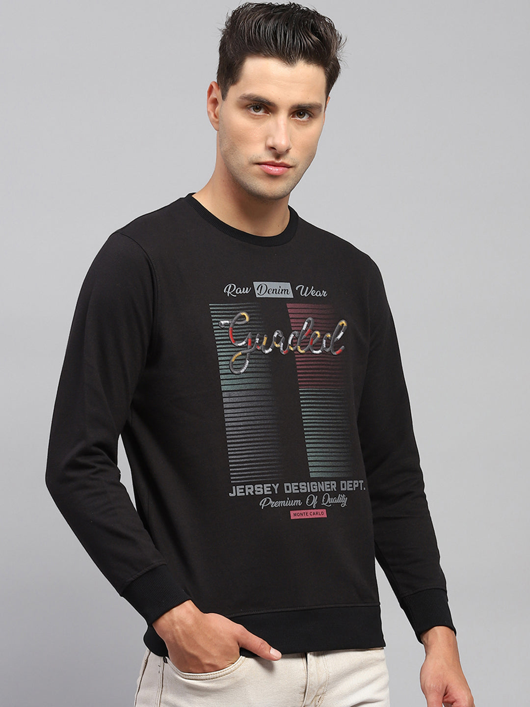 Men Black Printed Round Neck Full Sleeve Sweatshirt