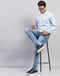 Men Light Blue Printed Round Neck Full Sleeve Winter T-Shirt